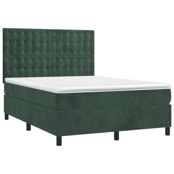 vidaXL kontinentalseng med madras 140x190 cm fløjl mørkegrøn