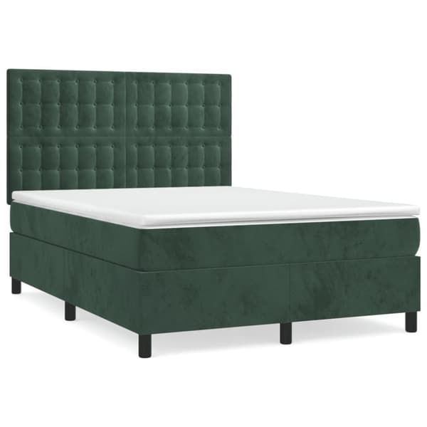 vidaXL kontinentalseng med madras 140x190 cm fløjl mørkegrøn