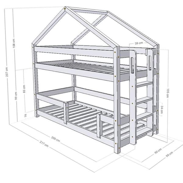 Kögesängar - KILI - Massivt lackat trä - 90 x 200 cm - 2 platser - Barnstil