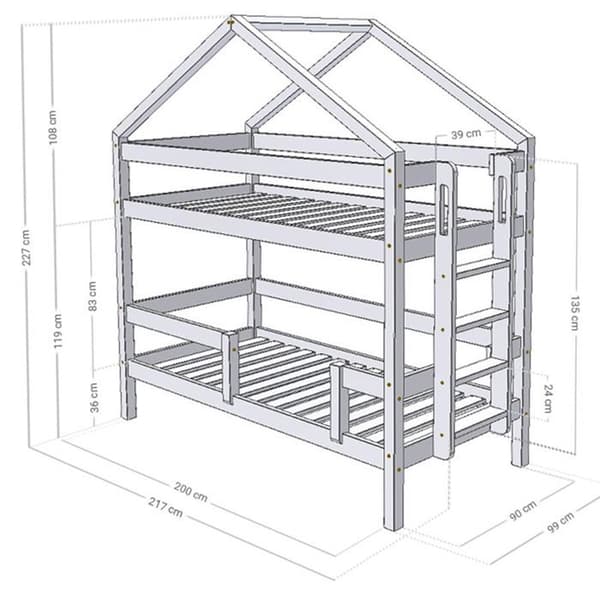 Överslafen - KILI - vit - 90 x 200 cm - Massivt trä - 2 platser - Inbyggd stege