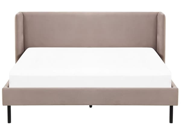 Grå Beige Seng med Stel Betrukket med Velour 160 x 200 cm Sengegavl med Vinger Klassisk Look