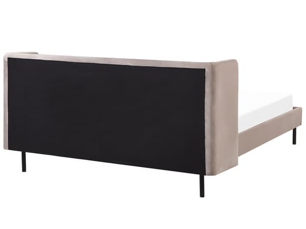Grå Beige Seng med Stel Betrukket med Velour 160 x 200 cm Sengegavl med Vinger Klassisk Look