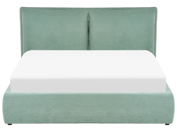Dubbelsäng Schäslong Grön Sammet 160x200 cm Stoppad Ram Mjuk Förvaring Mysig Sovrum Modern