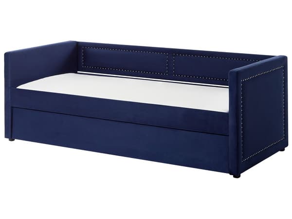 Rullsäng Blå Tygklädsel Enkel 90 x 200 cm Underbädd Spiktrimning