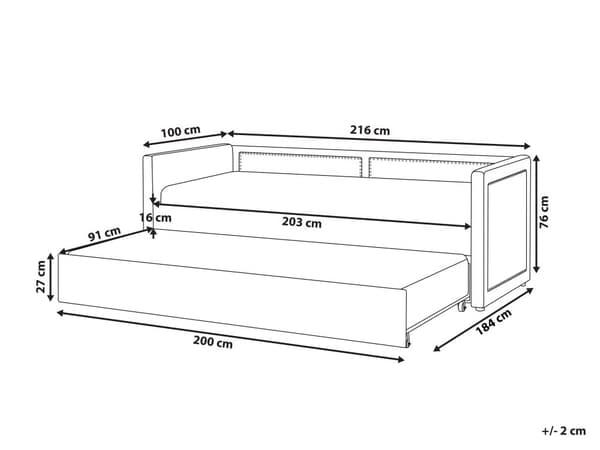 Rullsäng Rosa Tygklädsel Enkel 90 x 200 cm Underbädd Spiktrimning
