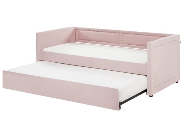 Rullsäng Rosa Tygklädsel Enkel 90 x 200 cm Underbädd Spiktrimning