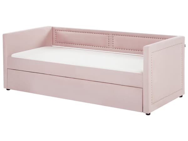 Rullsäng Rosa Tygklädsel Enkel 90 x 200 cm Underbädd Spiktrimning