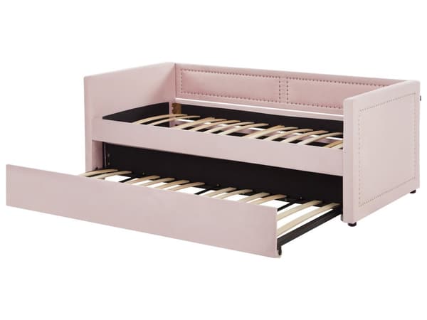 Rullsäng Rosa Tygklädsel Enkel 90 x 200 cm Underbädd Spiktrimning