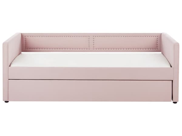 Rullsäng Rosa Tygklädsel Enkel 90 x 200 cm Underbädd Spiktrimning