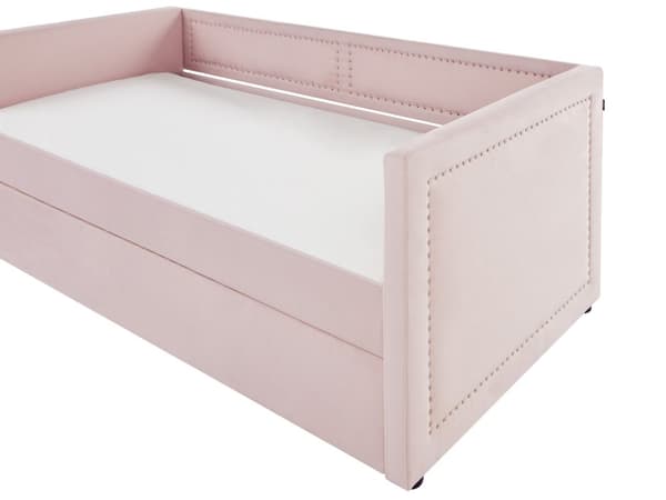 Rullsäng Rosa Tygklädsel Enkel 90 x 200 cm Underbädd Spiktrimning