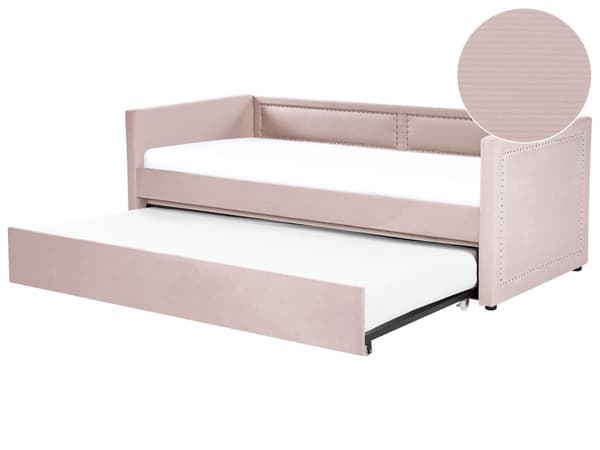 Rullsäng Rosa Tygklädsel Enkel 90 x 200 cm Underbädd Spiktrimning