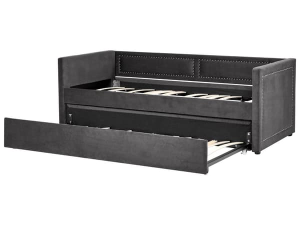 Rullsäng Grå Tygklädsel Enkel 90 x 200 cm Underbädd Spiktrimning