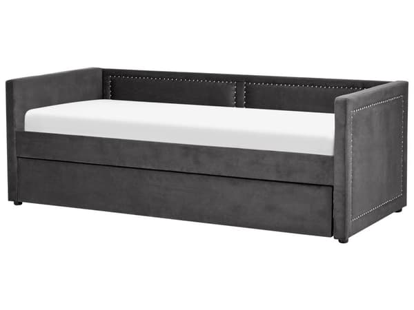 Rullsäng Grå Tygklädsel Enkel 90 x 200 cm Underbädd Spiktrimning
