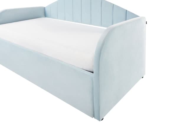 Sohvasänky vaaleansininen 90 x 200 cm samettiverhoilu ulosvedettävä lisävuode sälepohja moderni