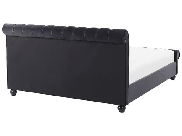 Sengeramme Svart Fløyelstrekk Svarte Treben 140 x 200 cm Knappet Rygg Glamour