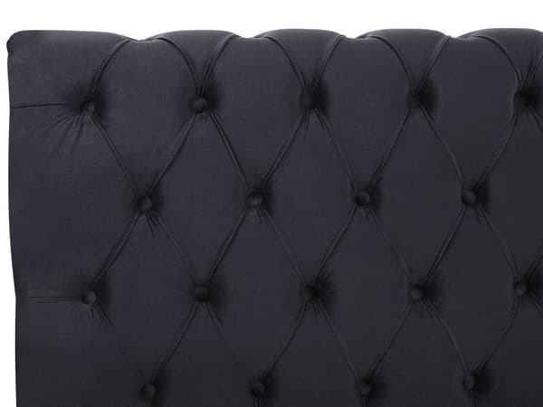 Sengeramme Svart Fløyelstrekk Svarte Treben 140 x 200 cm Knappet Rygg Glamour