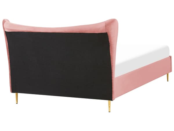 Lyserød Velour Seng med Stel 140 x 200 cm Guldpolstrede ben Sengegavl Moderne Glamourstil