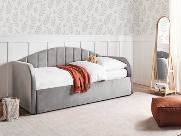 Seng Grå Velour 90 x 200 cm med Ramme Polstret Moderne Glamourøs til Gæsteværelse Børneværelse