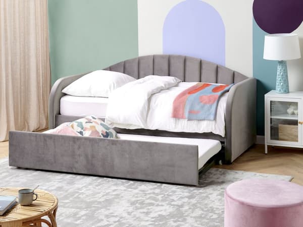 Seng Grå Velour 90 x 200 cm med Ramme Polstret Moderne Glamourøs til Gæsteværelse Børneværelse