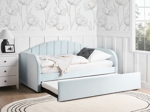 Lyseblå Velour Udtræksseng 90 x 200 cm med Ramme Polstret Moderne Glamourøs Gæsteværelse Børneværelse