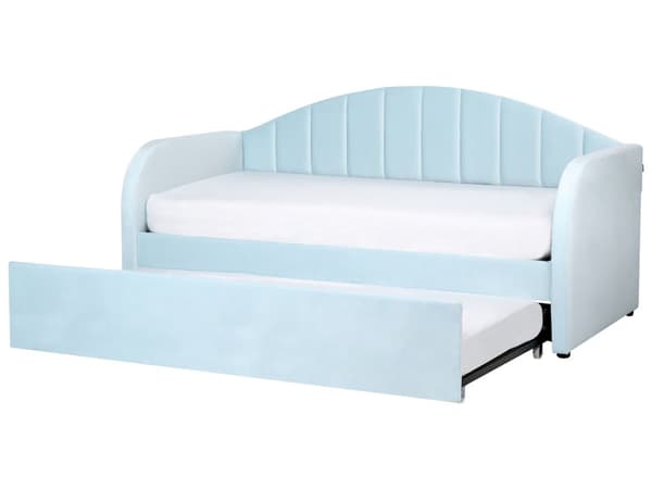 Lyseblå Velour Udtræksseng 90 x 200 cm med Ramme Polstret Moderne Glamourøs Gæsteværelse Børneværelse