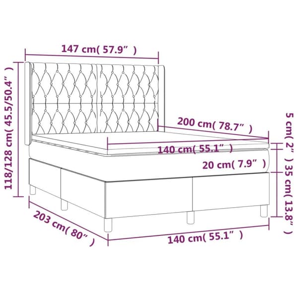vidaXL Ramsäng med madrass & LED ljusgrå 140x200 cm sammet