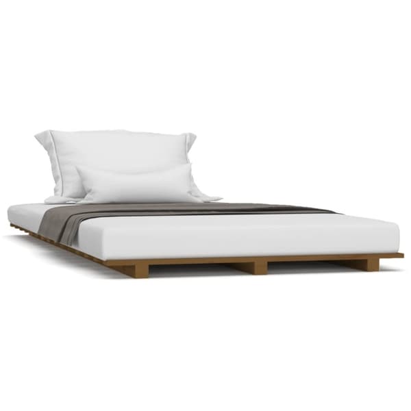 vidaXL sengeramme 90x200 cm massivt fyrretræ gyldenbrun