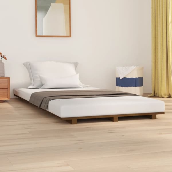 vidaXL sengeramme 90x200 cm massivt fyrretræ gyldenbrun