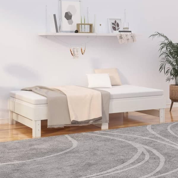 vidaXL daybed med udtræk 2x(75x190) cm massivt fyrretræ hvid