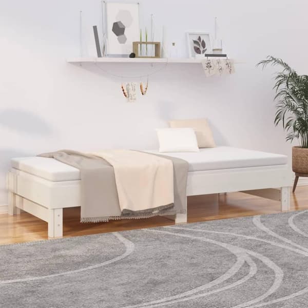 vidaXL daybed med udtræk 2x(80x200) cm massivt fyrretræ hvid