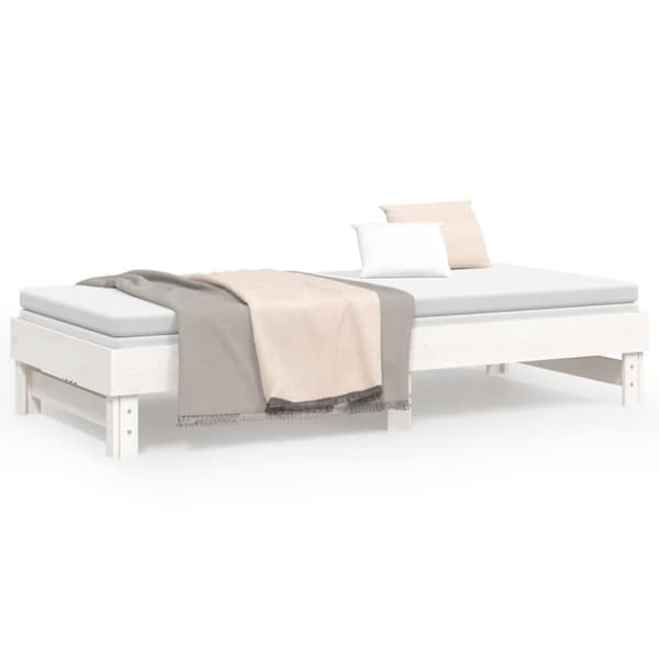 vidaXL daybed med udtræk 2x(80x200) cm massivt fyrretræ hvid