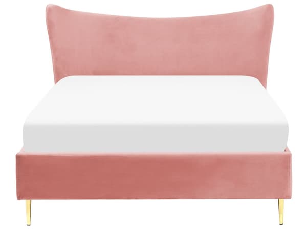 Seng Rosa Fløyel 140 x 200 cm Sengeramme Metallben Lamellbunn Sengegavl Moderne Glamour Soverom