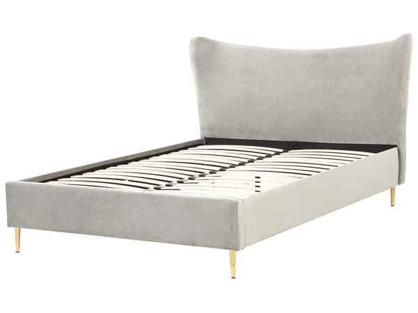 Seng Lysegrå Fløyel 140 x 200 cm Sengeramme Metallben Lamellbunn Sengegavl Moderne Glamour Soverom
