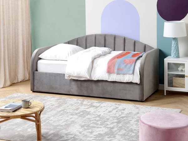 Dagseng Grå Fløyel 90 x 200 cm Lamellbunn Polstret Moderne Glamour Barnerom Gjesterom Barnerom