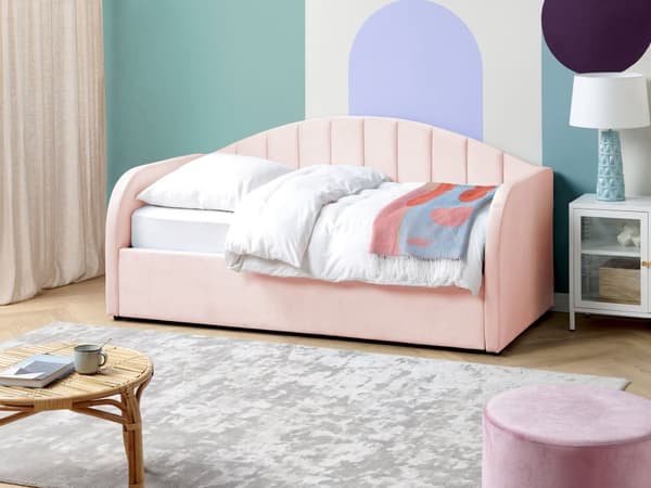 Dagseng Rosa Fløyel 90 x 200 cm Lamellbunn Polstret Moderne Glamour Barnerom Gjesterom Barnerom