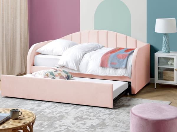 Dagseng Rosa Fløyel 90 x 200 cm Lamellbunn Polstret Moderne Glamour Barnerom Gjesterom Barnerom