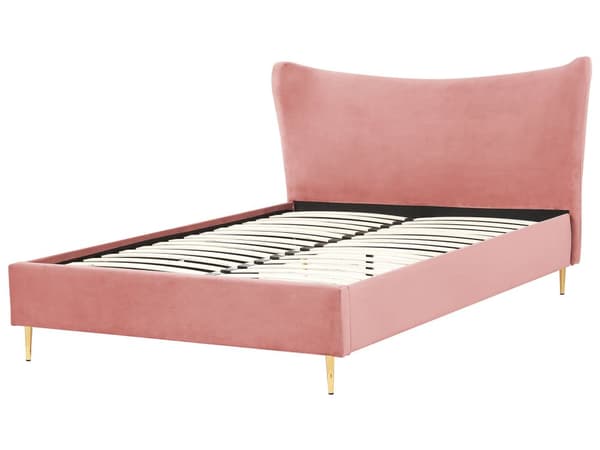 Seng Rosa Fløyel 160 x 200 cm Sengeramme Metallben Lamellbunn Sengegavl Moderne Glamour Soverom