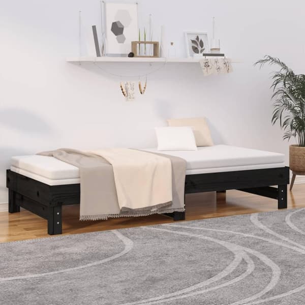 vidaXL Sohvasänky ulosvedettävä musta 2x (90x200) cm täysi mänty