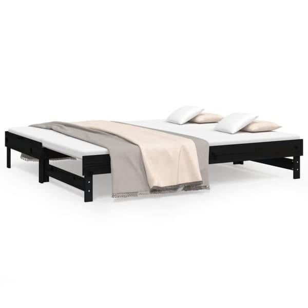 vidaXL Sohvasänky ulosvedettävä musta 2x (90x200) cm täysi mänty