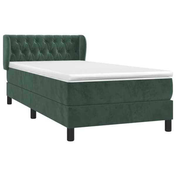 vidaXL Ramsäng med madrass mörkgrön 90x190 cm sammet