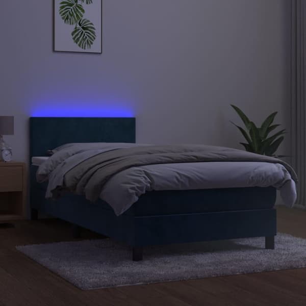 vidaXL Ramsäng med madrass & LED mörkblå 90x190 cm sammet
