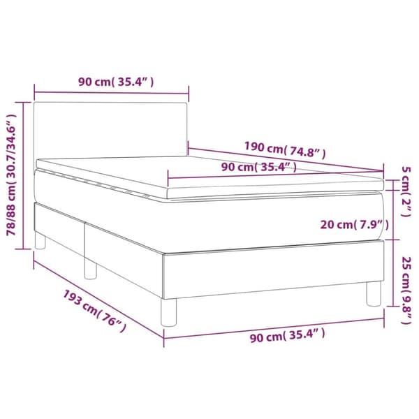 vidaXL Ramsäng med madrass & LED mörkblå 90x190 cm sammet