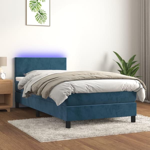vidaXL Ramsäng med madrass & LED mörkblå 90x190 cm sammet