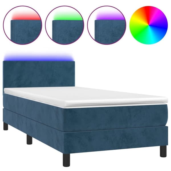 vidaXL Ramsäng med madrass & LED mörkblå 90x190 cm sammet