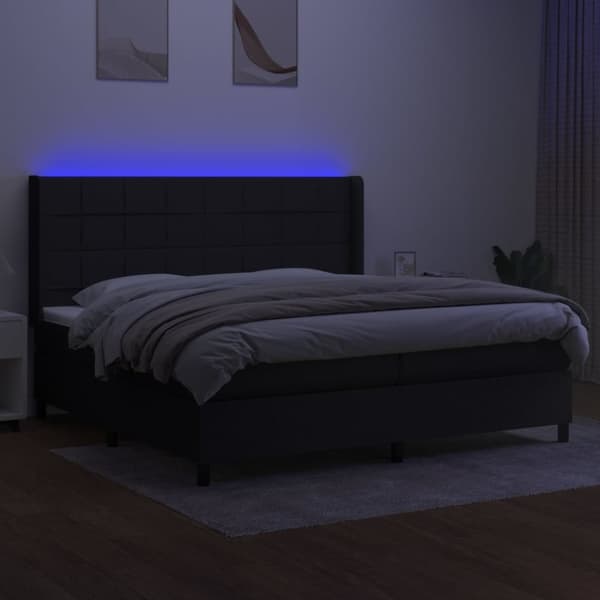 vidaXL Ramsäng med madrass & LED svart 200x200 cm tyg