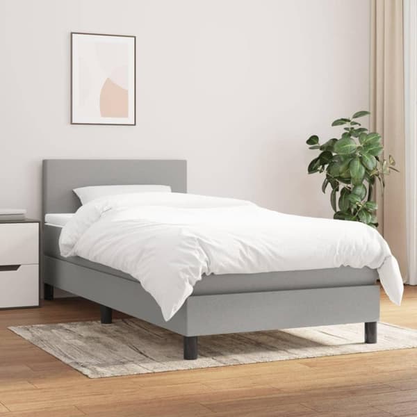 vidaXL Ramsäng med madrass ljusgrå 90x200 cm tyg