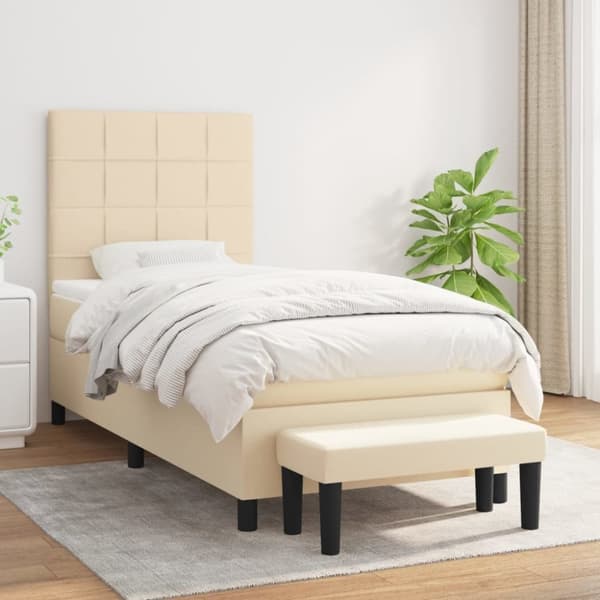 vidaXL Ramsäng med madrass gräddvit 100x200 cm tyg
