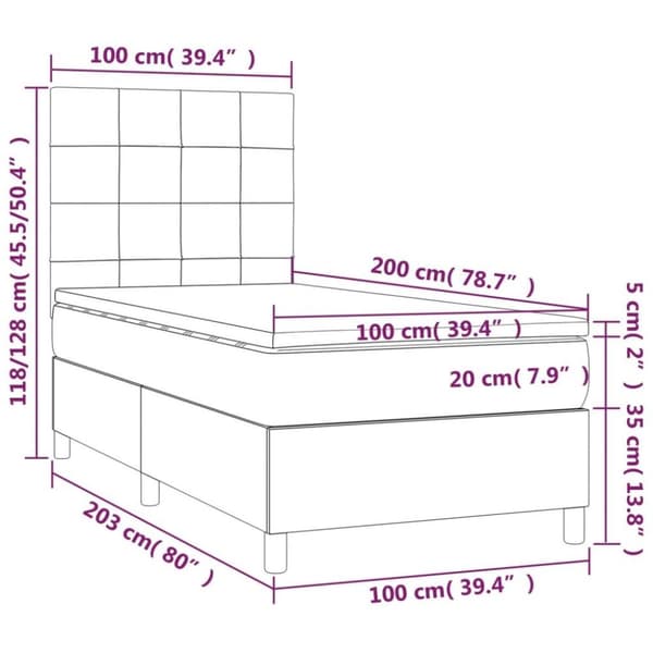 vidaXL Ramsäng med madrass ljusgrå 100x200 cm sammet