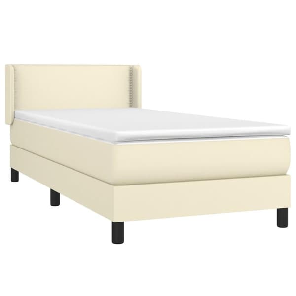 vidaXL Ramsäng med bäddmadrass gräddvit 100x200 cm konstläder
