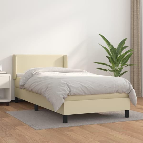vidaXL Ramsäng med bäddmadrass gräddvit 100x200 cm konstläder